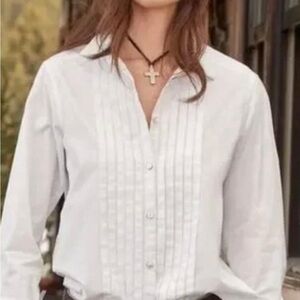 Sundance Tessa Tuxedo pleated button down linen shirt small white long sleeve